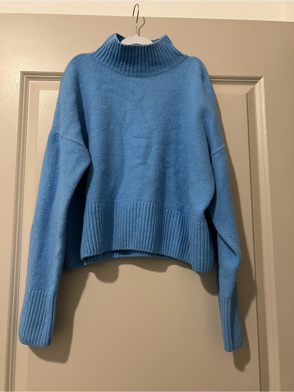 & Other Stories Sky Blue Cropped Turtleneck Sweater